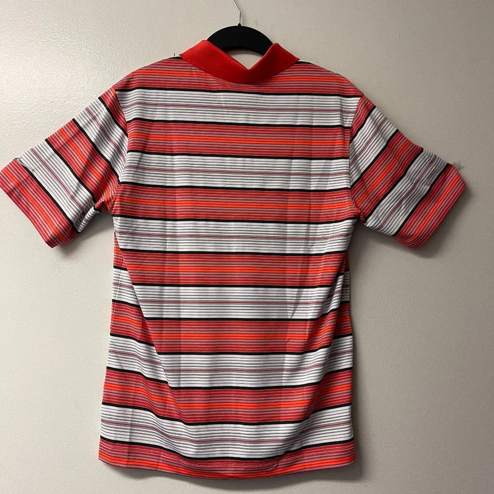 NWT! NIKE Men's Golf Shirt Performance Red/Orange White Black Gray Stripe‎ Small